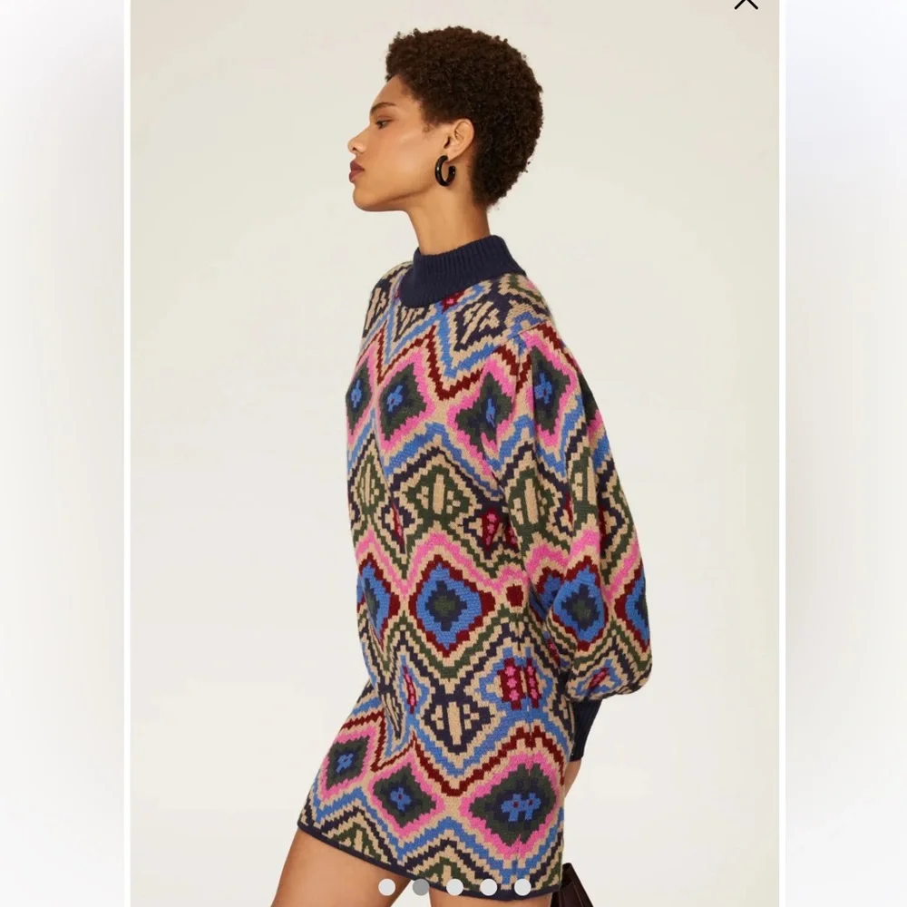 NWT Farm Rio Rauti Puff Sleeve Sweater Dress - Picture 3 of 7